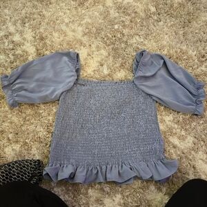 Elegant Blue Women's Top with Puff Sleeves